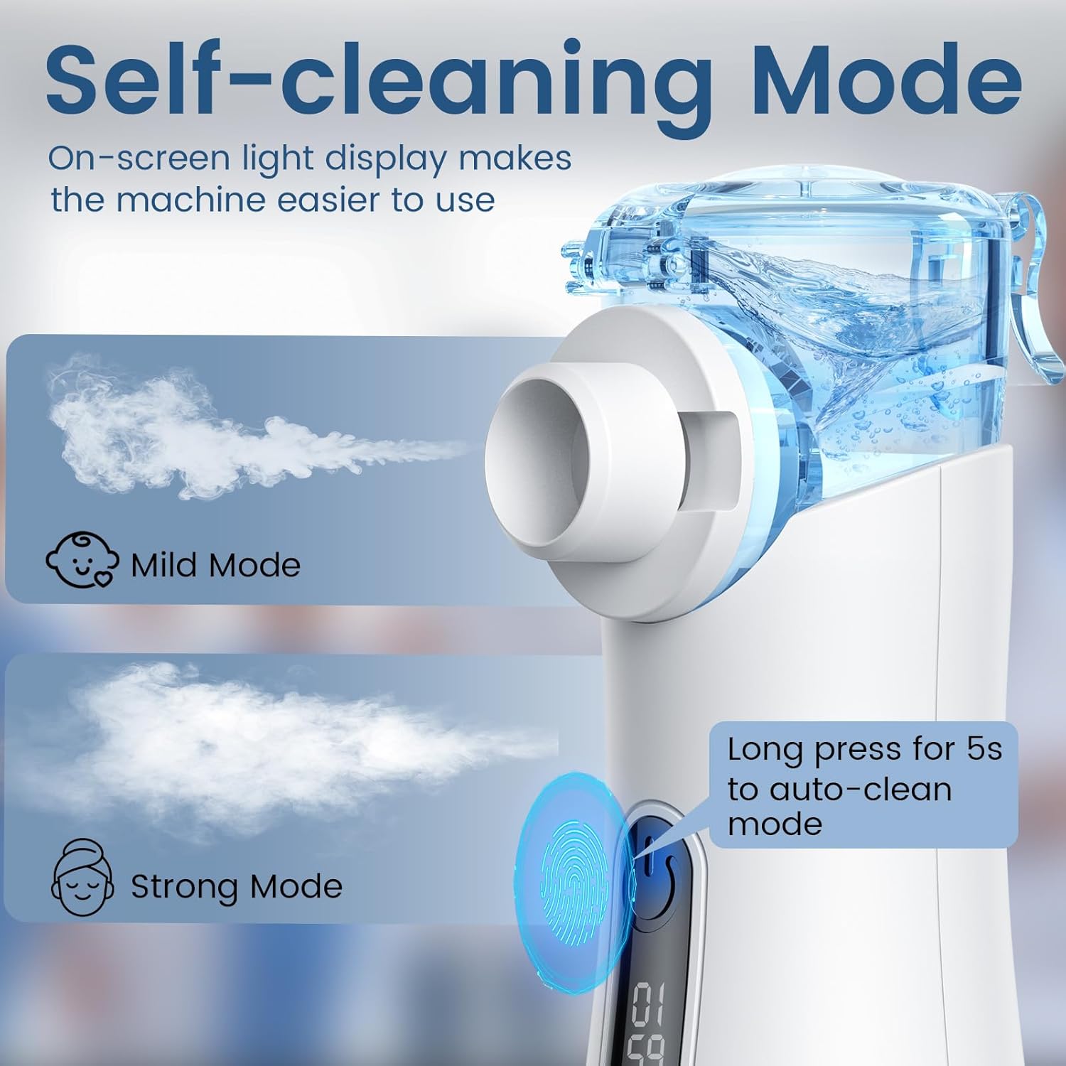 Portable Nebulizer for Adults & Kids, Nebulizer Machine with Intuitive LED Interface and Auto-Cleaning, Inhaler for Respiratory Problems, Silent, Efficient Atomization for Home and Travel Use